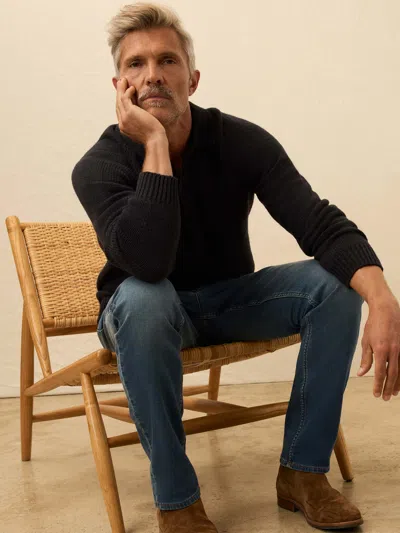 Faherty Heirloom Long-sleeve Sweater Polo In Black