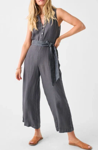 Faherty Hermosa Sleeveless Linen Jumpsuit In Washed Black