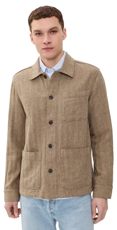 Faherty Herringbone Studio Jacket Khaki Herringbone In Brown