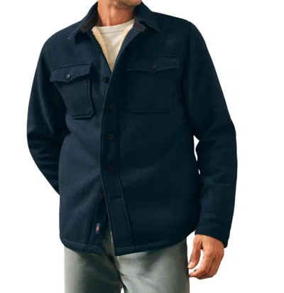 Faherty High Pile Fleece Lined Wool Cpo Shirt Jacket In Navy Shadow Twill In Green