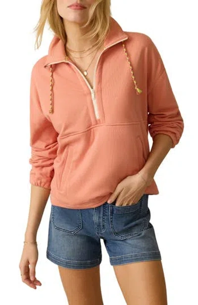 Faherty High Tide Half Zip Terry Sweatshirt In Orange