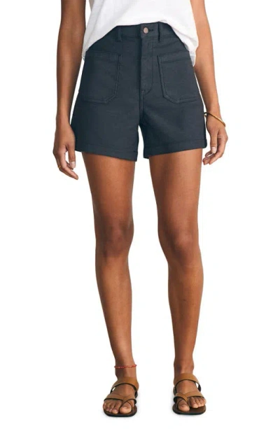 Faherty High Waist Patch Pocket Stretch Terry Shorts In Washed Black