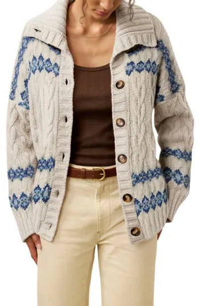 Faherty Highland Fair Isle Wool Blend Cardigan In Gray