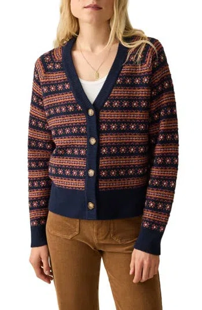 Faherty Highland Fair Isle Wool Blend Cardigan In Twilight Fairisle