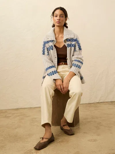 Faherty Highland Fair Isle Cardigan Lakeside Fair Isle Snow In White