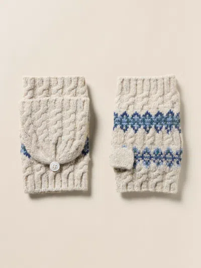 Faherty Highland Fairisle Pop Top Mitten In White