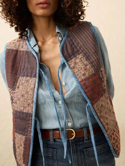 Faherty Indigo Quilted Patchwork Vest In Brown