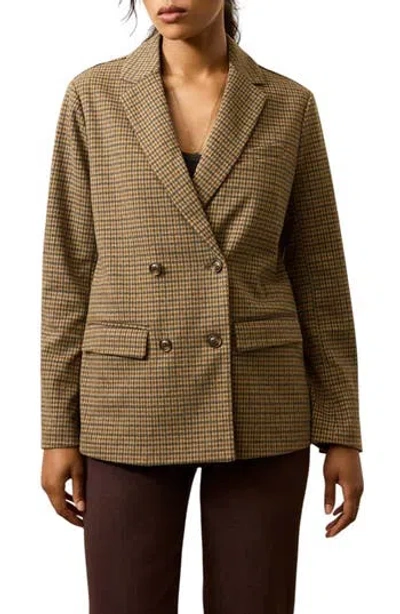 Faherty Inlet Houndstooth Double Breasted Knit Blazer In Brown