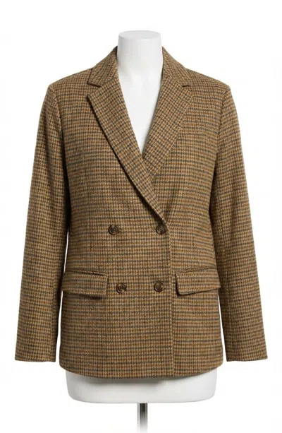 Faherty Inlet Knit Double Breasted Blazer In Rockhill Houndstooth In Brown