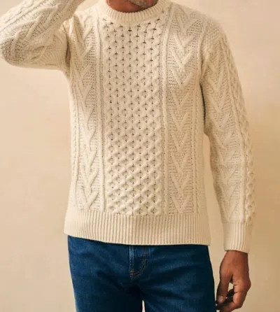 Faherty Irish Cable Crewneck Sweater In Beige In Brown