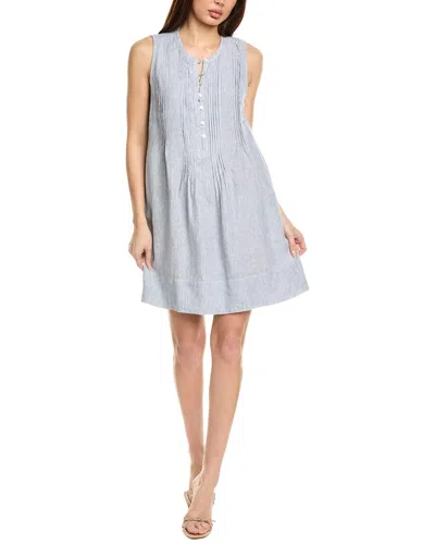 Faherty Isha Linen Swing Dress In Blue Mini Stripe