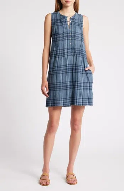 Faherty Isha Plaid Pintuck Organic Cotton Minidress In Blue