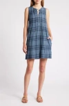 Faherty Isha Plaid Pintuck Organic Cotton Minidress In Clearwaternavy