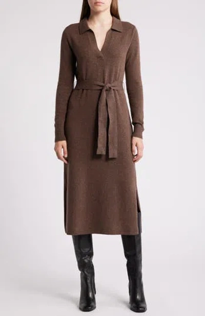 Faherty Jackson Long Sleeve Tie Waist Cotton Blend Sweater Dress In Brown