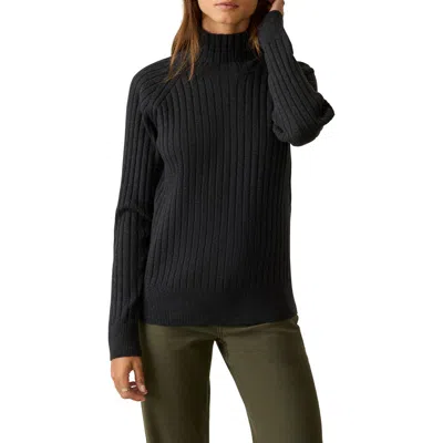 Faherty Jackson Mock Neck Cotton Blend Rib Sweater In Black