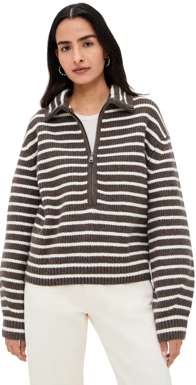 Faherty Jackson Quarter Zip Mocha Stripe In Brown