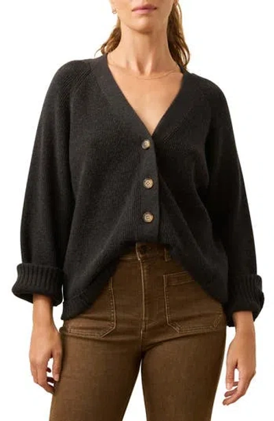Faherty Jackson Rib V-neck Cotton Blend Cardigan In Black