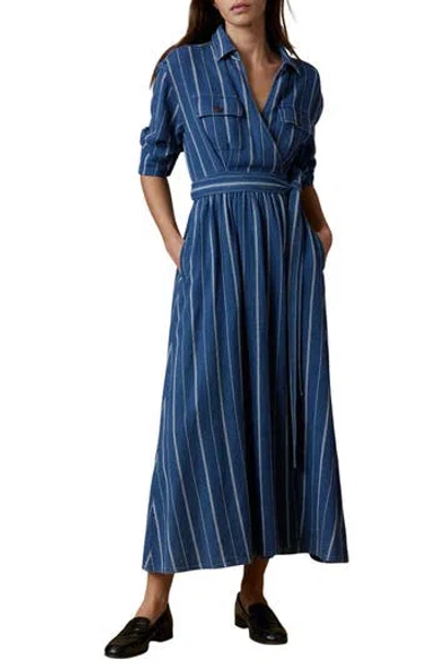 Faherty Julia Island Tide Stripe Long Sleeve Organic Cotton Wrap Shirtdress