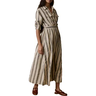 Faherty Julia Stripe Long Sleeve Organic Cotton & Linen Blend Wrap Shirtdress In Neutral