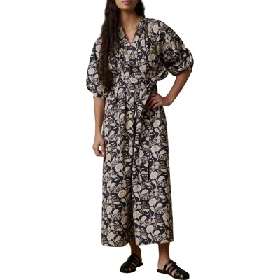 Faherty Kaia Coastal Floral Print Poplin Midi Dress
