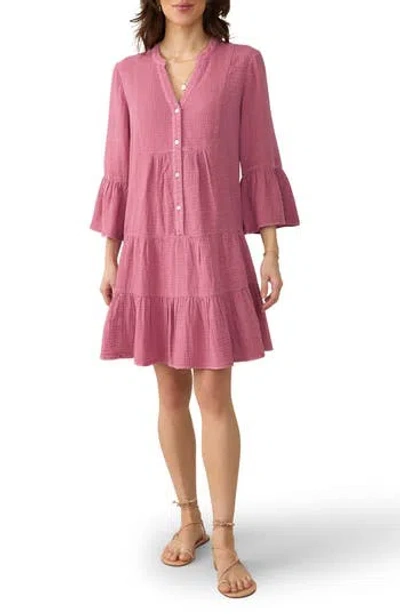Faherty Kasey Dream Gauze Tiered Organic Cotton Minidress In Pink
