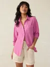 Faherty Laguna Linen Relaxed Shirt In Ibis Rose Stripe