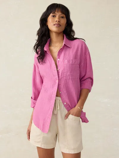 Faherty Laguna Linen Relaxed Shirt In Ibis Rose Stripe