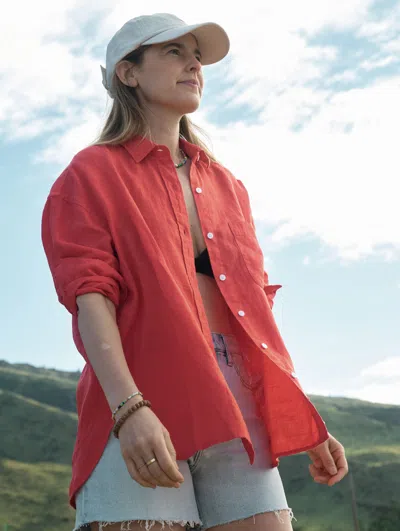 Faherty Laguna Linen Relaxed Shirt In Poppy Red