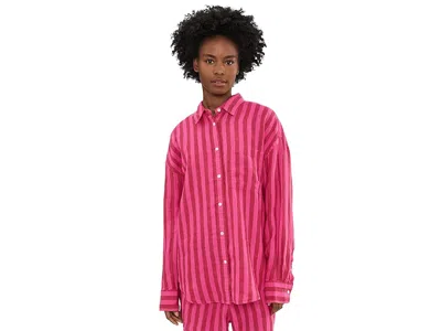 Faherty Laguna Linen Relaxed Shirt Women's Clothing Sunset Pop Stripe: Md In Pink