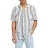 Faherty Laguna Short Sleeve Linen Button-up Shirt In Horizon Ivory Stripe