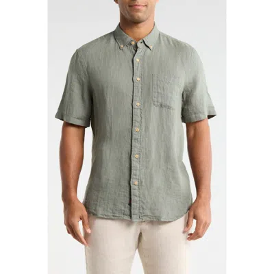 Faherty Laguna Short Sleeve Linen Button-down Shirt In Green