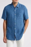 Faherty Laguna Short Sleeve Linen Shirt In Oceana Ditsy