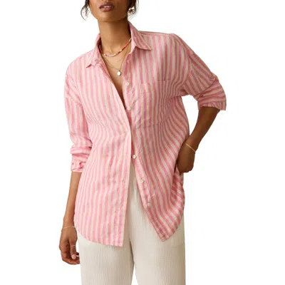 Faherty Laguna Stripe Linen Button-up Shirt In Pink