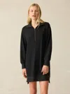 Faherty Legent Quarter Zip Long Sleeve Minidress In Heathered Black Twill