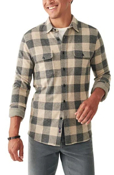 Faherty Legend Buffalo Check Knit Button-up Shirt In Tan Charcoal Buffalo