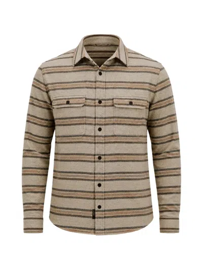 Faherty Legend Horizontal-stripe Overshirt In Brown