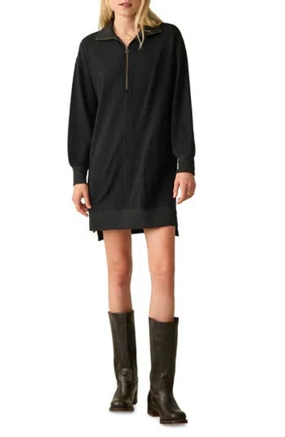 Faherty Legent Quarter Zip Long Sleeve Minidress In Heathered Black Twill