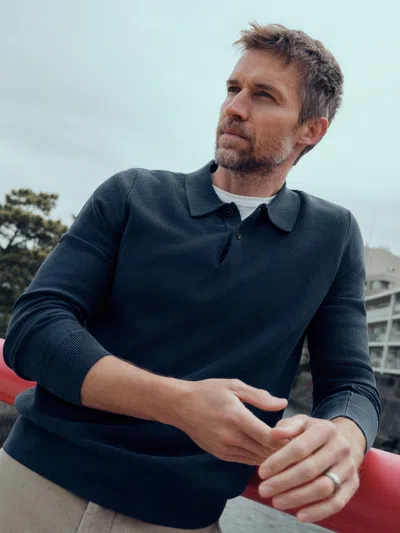 Faherty Lightweight Sunwashed Sweater Polo In Blue Nights