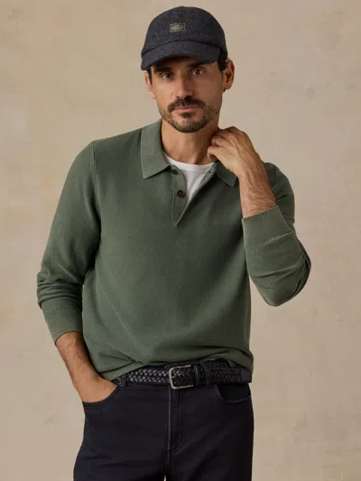 Faherty Lightweight Sunwashed Sweater Polo In Mountain Green