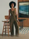Faherty Linen Alina Jumpsuit In Military Olive