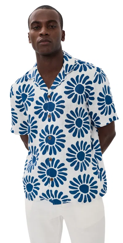 Faherty Short-sleeve Linen Camp Shirt In Blue