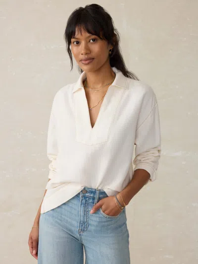 Faherty Linen Denim Sail Away Top In Egret