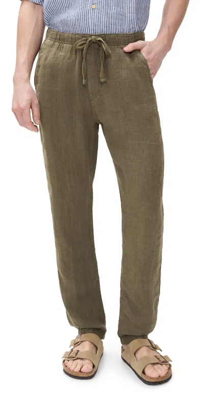 Faherty Linen Drawstring Pants Dark Palm In Green
