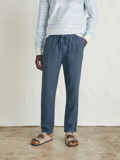 Faherty Linen Drawstring Pants In Look Out Navy