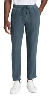 Faherty Linen Drawstring Pants In Look Out Navy