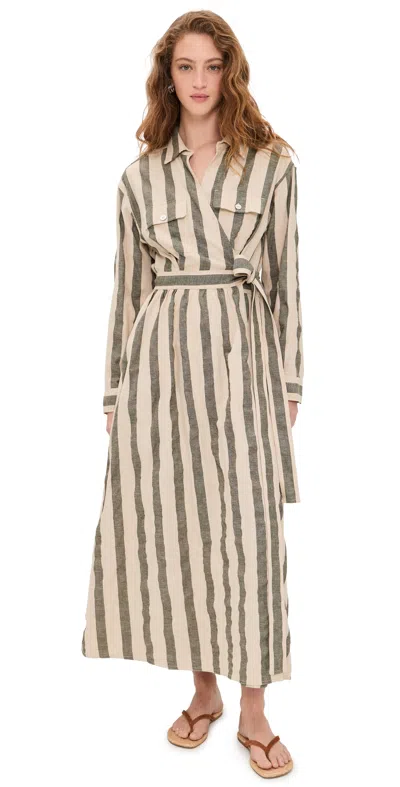 Faherty Linen Julia Wrap Dress Pine Bay Stripe