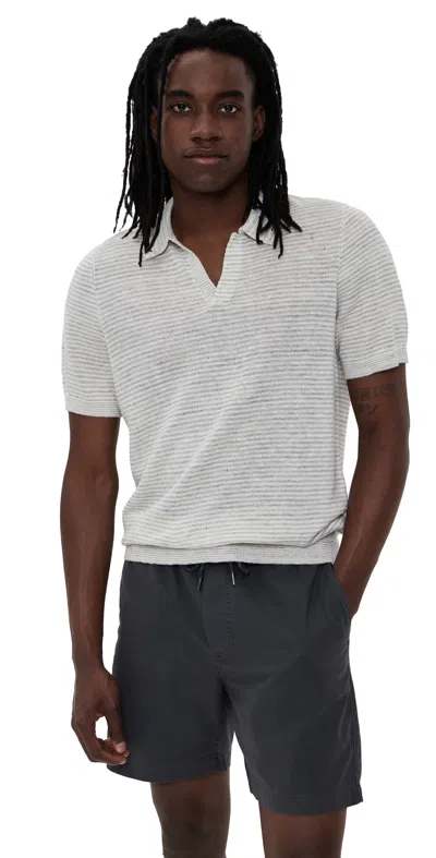 Faherty Linen Sweater Polo Ivory Steel Feeder