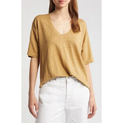 Faherty Linen V-neck T-shirt In Antique Bronze