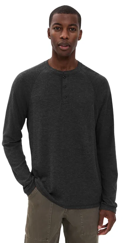 Faherty Long Sleeve Cloud Henley Charcoal Heather In Black
