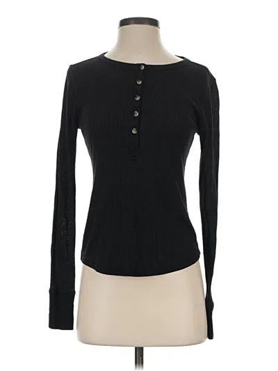 Pre-owned Faherty Long Sleeve Henley Shirt In Black